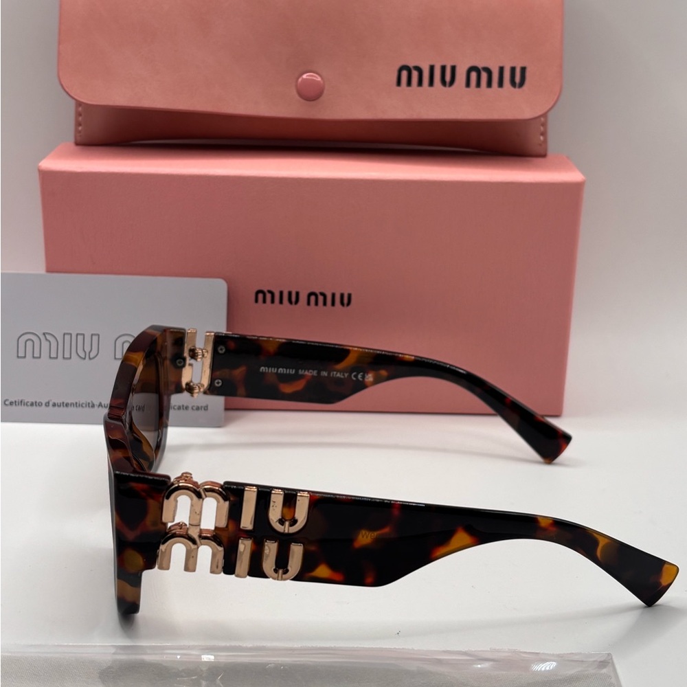 Miu Miu Tortoiseshell Rectangular Sunglasses With… - image 3